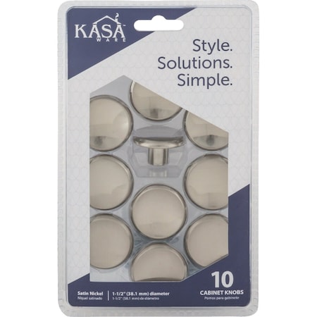 Hardware Resources KasaWare 1-1/2''Diameter Satin Nickel Knob, 10PK K063SN-10