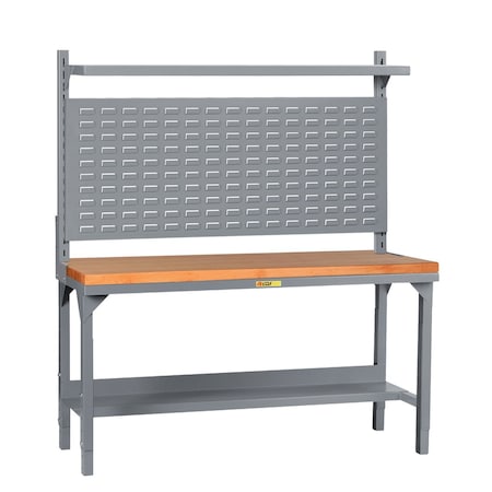 Little Giant Heavy-Duty Butcher Block Packaging Table with Louvered Panel & Shelf WSJ2-3048-AH-WLP-SHLF