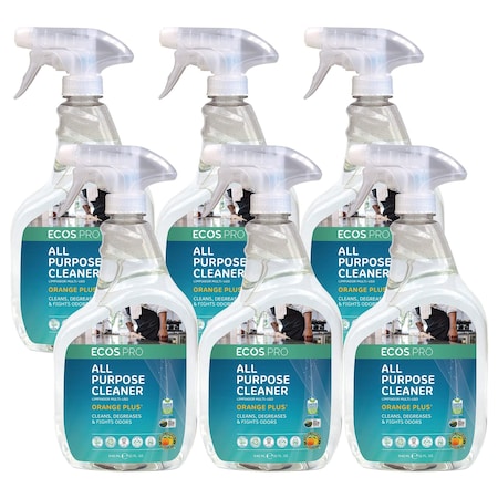 Ecos Pro All Purpose Cleaner, Trigger Spray Bottle, 32 oz, Orange, 6 PK PL9706/6