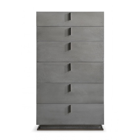 Homeroots 30" Grey Manufactured Wood + Solid Wood Stainless Steel Six Drawer Chest 491544