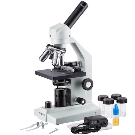 Amscope M500 LED Student Monocular Compound Microscope 40X-1600X w/Mechanical Caliper and 1MP Digital Camer M500A-MS-LED-E1