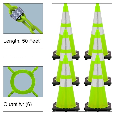 Mr. Chain Traffic Cone, 28 in Height, Safety Green 6 PK 23277-6