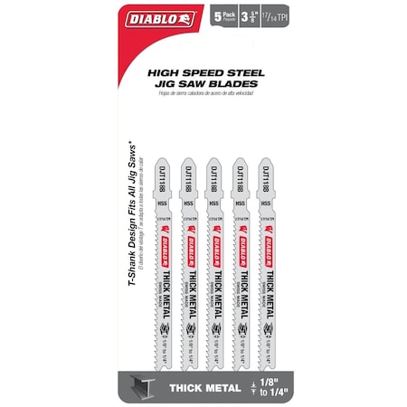 Diablo T-Shank 3-5/8'' x 11/14 TPI High Speed Steel Jig Saw Blade for Thick Metal, 5PK DJT118B5