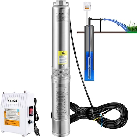 Vevor Deep Well Submersible Pump Stainless Steel Water Pump 1.5HP 37GPM 276 ft 4SSM5/8