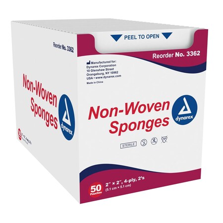 Dynarex Non-Woven Sponge, Sterile 2's, 2"x2", 4 Ply, 1500PK 3362