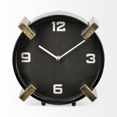 Homeroots 10" Black Stainless Steel Table Clock 376242