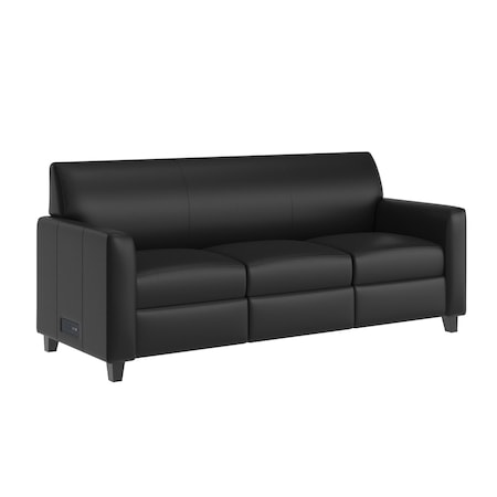Flash Furniture Black Leather Soft Reception Sofa w/Left and Right Side Charging Banks, 2 Outlets, 2USB, 1 USB-C BT-827U-3-BK-GG