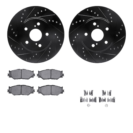 Dynamic Friction Co DFC Rotors-Drilled & Slotted-Black w/ 5000 Advanced Brake Pads Incl Hdw 8512-76114