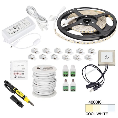 Task Lighting 16 Ft., 225 Lumens/Ft. 12 V Std Output Touch Dimmer Switch Tape Light Kit, Sgl-Wht, Cool Wht 4000K L-VTDK-16-40