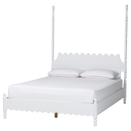 Baxton Studio Hoffman Platform Bed - Farmhouse Bed Frame with Scalloped Design and Turned Posts, White, Queen 272-14818-ZORO