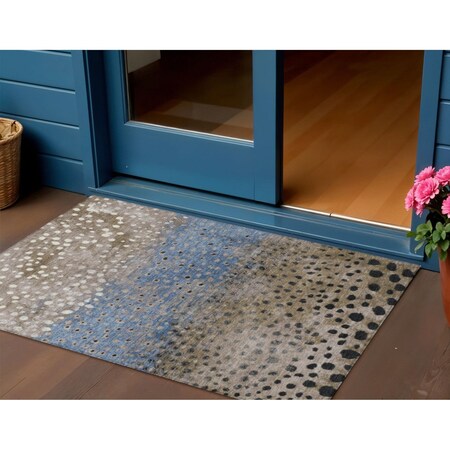 Homeroots 3' X 5' Khaki And Taupe Abstract Washable Indoor Outdoor Area Rug 609462