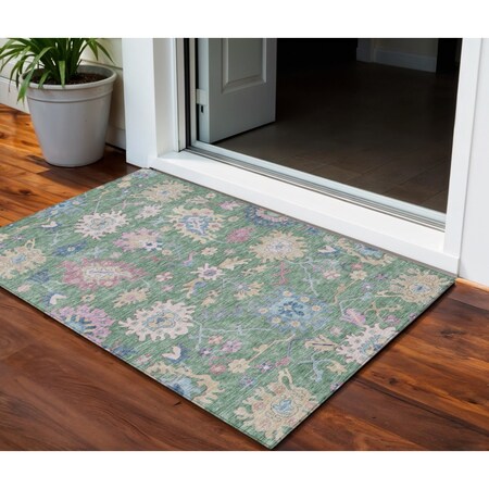 Homeroots 3' X 5' Sage Ivory And Pink Floral Washable Indoor Outdoor Area Rug 605331