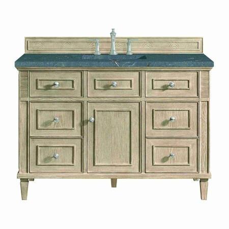James Martin Vanities Lorelai 48'' S Vanity, Whitewashed Oak w/ Parisien Bleu Silestone Top w/FreePower Wireless Charger 424-V48-WWO-FPBL
