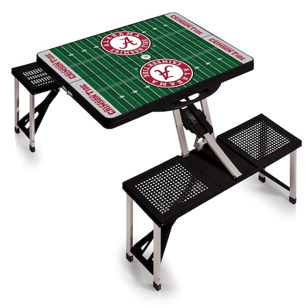 Picnic Time Family Of Brands Alabama Crimson Tide - Football Field - Picnic Table Portable Folding Table, Black 811-00-175-005-0