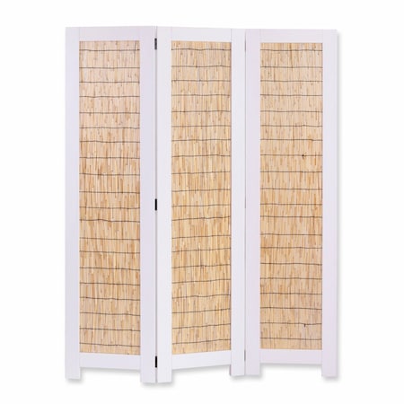 Homeroots 67" Natural And White Wood Folding Three Panel Screen Room Divider 342754