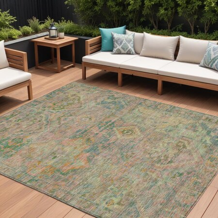 Homeroots 8' X 10' Green Teal Blue And Mauve Floral Medallion Washable Indoor Outdoor Area Rug 616619