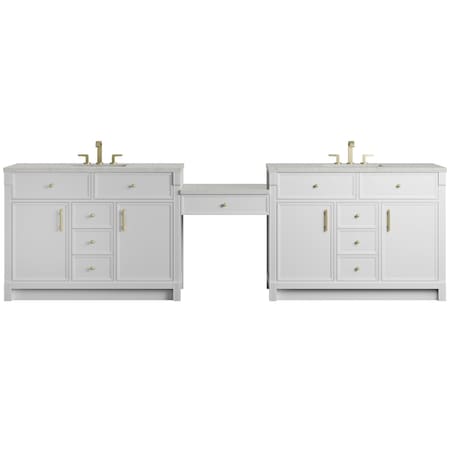 James Martin Vanities Bellshire 120" Dual Vanity Set w/24" Make-Up Counter, Bright White w/3 cm Lime Delight Silestone Top 660-VMC120-BW-3LDL