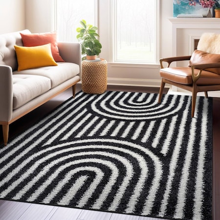 World Rug Gallery Abstract Arch Shag Area Rug 5 ft x 7 ft Anthracite WR121ANTHRACITE5X7