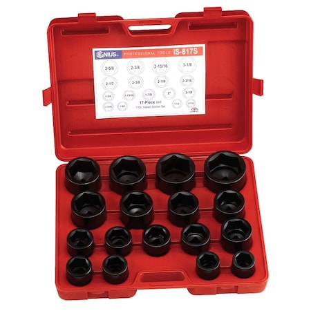 Genius Tools 17PC 1in Dr. SAE Impact Socket Set IS-817S