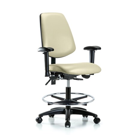 Blue Ridge Ergonomics Medium Bench Chair Adjustable Arms, 22" to 29" Height, Vinyl, Adobe White BR-VMBCH-MB-RG-T1-A1-CF-RC-8501