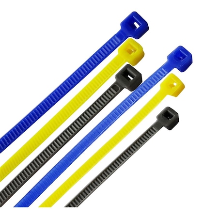 Acoustic Cable Tie, 4 in, 8 in L, 13/16 in Max Bundle Dia., Blue, Gray, Yellow, Polypropylene, 200 PK AC2514779