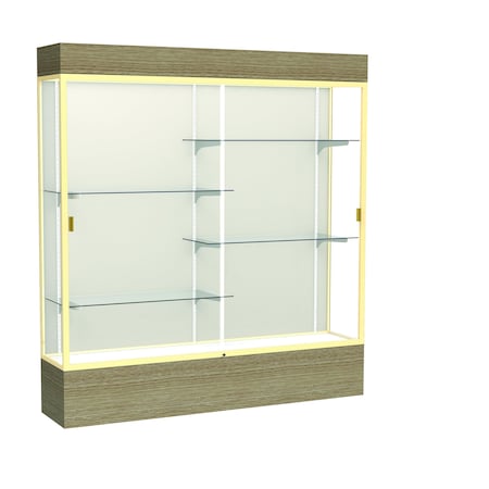 Ghent 80''H x 72''W x 16''D Reliant Driftwood Oak Display Case w/ Fabric Back & Champagne Frame 2176PB-GD-DK