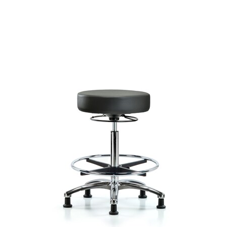 Blue Ridge Ergonomics Vinyl Stool, Chrome, High Bench, Foot Ring, Glides, Carbon BR-VHBSO-CR-CF-RG-8823