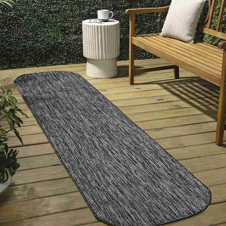 Jonathan Y Miles Modern Minimalist Radius Corner Solid Dark Gray 2 ft. x 8 ft. Indoor/Outdoor Shaped Runner Rug SHP100A-28