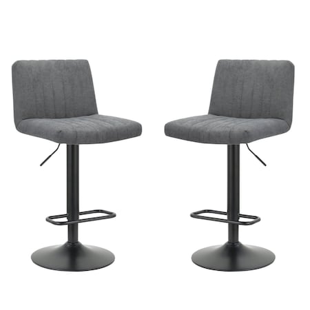 Homeroots Set of Two Gray and Black Fabric and Metal Low Back Adjustable Height Bar Chairs, 2PK 555044
