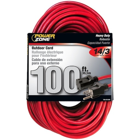 OR514735/506735 Extension Cord, 14 AWG Cable, 100 ft L, 125 V, Red