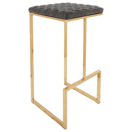 Leisuremod Quincy Quilted Stitched Leather Bar Stools with Gold Metal Frame, Grey QSG29GR