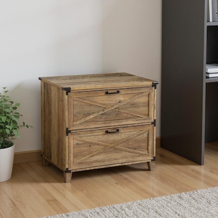 Homeroots 30" Oak Wood Two Drawers Filing Cabinet 568321