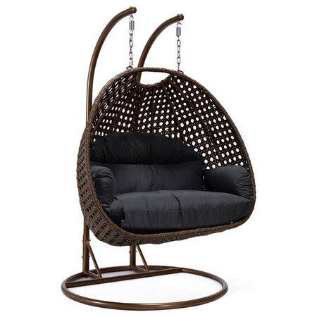 Leisuremod Mendoza Dark Brown Wicker Hanging 2 person Egg Swing Chair with Dark Grey Cushions MSCDBR-53DGR