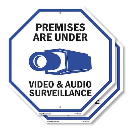 Signmission Premises Are Under Video & Audio Su, 10 inch X 10 inch, Aluminum Metal Signs, 2PK OC-A-2PACK-10-20