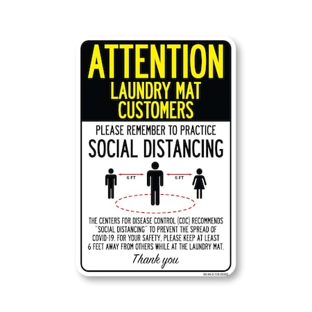 Signmission Public Safety, Laundry Mat Customers Practice Social Distancing, 10in X 7in Decal, OS-NS-D-710-25362 OS-NS-D-710-25362