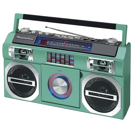 Studebaker 80's Retro Street Bluetooth Boombox with FM Radio, CD Player, 10W RMS Power.  Teal SB2145TE