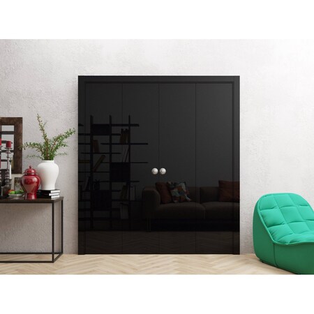 Sartodoors Sliding Closet Double Bi-fold Doors 96 x 80 inches, Planum 0010 Gloss Black, Tracks Trims Hardware PLANUM0010DBF-GLB-96