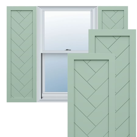 Ekena Millwork True Fit PVC Single Panel Herringbone Modern Style Fixed Mount Shutters, Seaglass, 12W x 32H, PR TFP001HB12X032SG