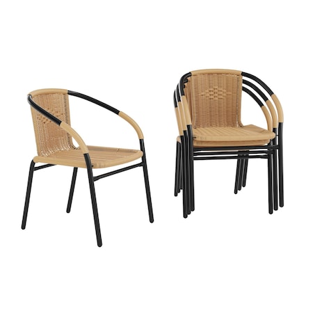 Flash Furniture Lila Beige Rattan Indoor-Outdoor Restaurant Stack Chair, PK4 4-TLH-037-BGE-GG