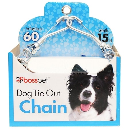 Boss Pet PDQ Pet TieOut Chain, Twist Link, 15 ft L BeltCable, Steel, For Large Dogs up to 60 lb 43715