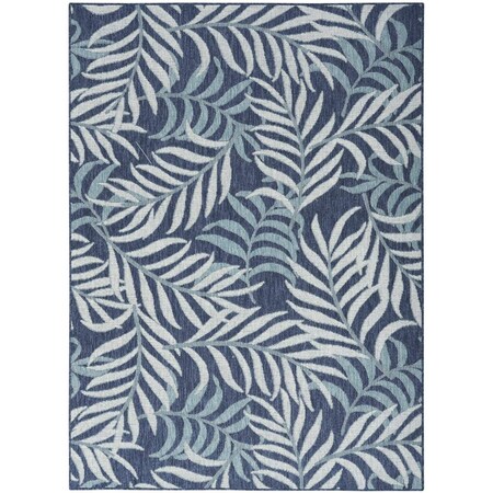 Homeroots 4' X 6' Navy Blue Sky Blue And Ivory Palm Leaf Indoor Outdoor Area Rug 552514