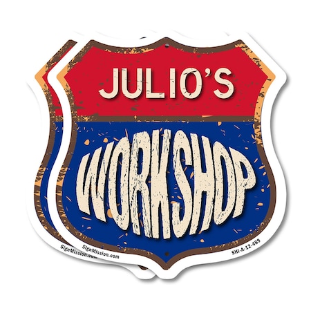 Signmission Julio's Workshop, 12 inch X 12 inch, Aluminum Metal Sign, 2PK SHI-A-2PACK-12-489-JULIO