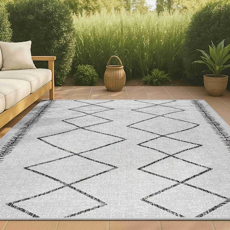 Jonathan Y Derya Tribal Diamond Trellis Ivory/Black 3 ft. x 5 ft. Indoor/Outdoor Area Rug SMB129D-3