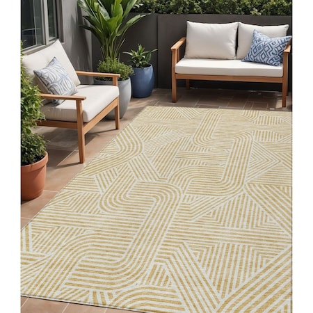 Homeroots 5' X 8' Gold And Beige Abstract Washable Indoor Outdoor Area Rug 594930
