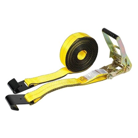 Mytee Products 2inx27ft Yellow Tie-Down Ratchet Strap w/ Flat Hook, 3,333 lbs RS227