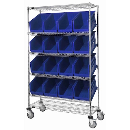 Quantum Storage Systems WIRE UNIT SLANTED SHELVES W/16 BINS BLUE WRCSL6-74-2448-953BL