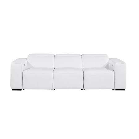 Homeroots 104" White Top Grain Leather Reclining Metal USB Sofa 720390