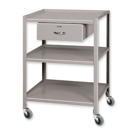 Pucel Three Shelf Utility Table with 1 Drawer, 5 in Casters, 24 in W x 36 in D x 31 in H, Gray TU-2436-3-1D-C5