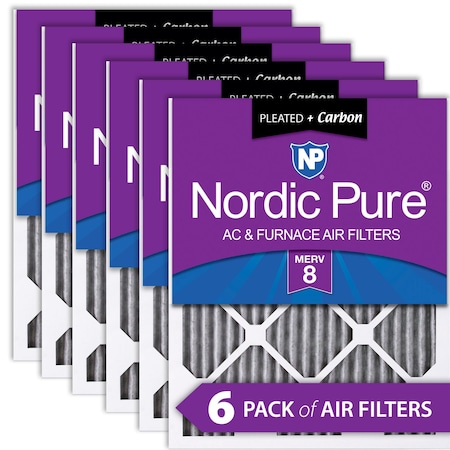 Nordic Pure 24x24x1 Plus Carbon Pleated Air Filter, High Capacity, MERV 8, 6 PK 24x24x1PM8C-6