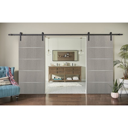 Sartodoors Sliding Double Barn Doors with Hardware, Planum 0020 Grey Oak, 13FT Rail Hangers Sturdy Set, Modern PLANUM0020DB-SD-72